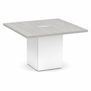 CUBSQ2139N 4ft Square Conference Table with Cube Base - Silver Birch top, White base