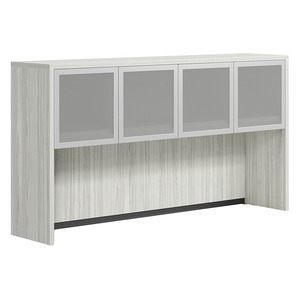CLAHU2004- Hutch with 4 Silver Frame Glass Doors- Silver Birch/Silver Glass