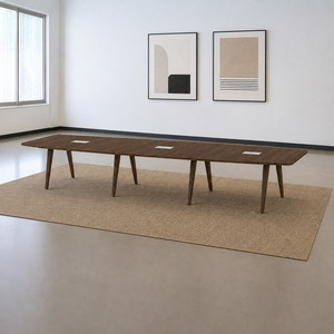 SIGBS4168N-WOOD - 14 ft. Boat Shape Signature Conference Table With Wood VA Legs