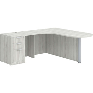 CLALD1010L- L-Shaped Bullet Workstation 71" W x 30" D with 47" Return and Box/Box/File Pedestal- Silver Birch/Silver