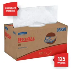 05320 KC WYPALL L10 WHITE UTILITY WIPES, 9.0 X 10.25, 125 SHT/BX, 18 BX/CS