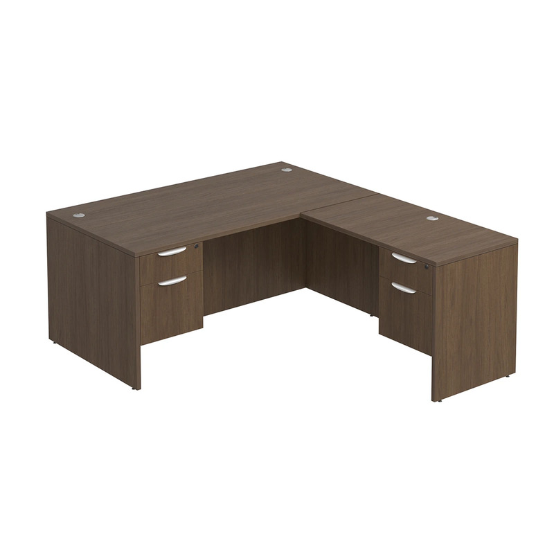 Classic L-Shape Desk 72" x 66" with 2 Box/File Pedestals - Modern Walnut