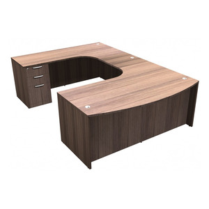CLAUD1009L- Left-Handed Classic U-Shape Bowfront Executive Workstation 71" W x 108" D with Box/Box/File Pedestal- Modern Walnut