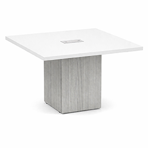 CUBSQ2139N 4ft Square Conference Table with Cube Base - White top, Silver Birch base