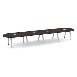 18ft Racetrack, Signature Conference Table: Silver Metal Base, Espresso Top