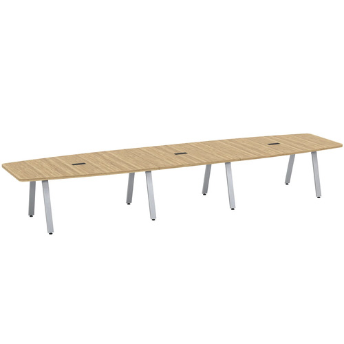 Signature Boat-Shape Conference Table 16 Foot - Aspen with Silver Metal Legs