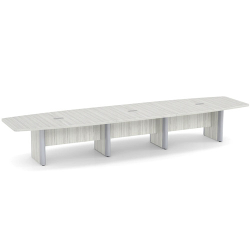 Classic Plus Boat-Shape Conference Table 16 Ft - Silver Birch with Silver Metal Accents (3 Small Grommets)