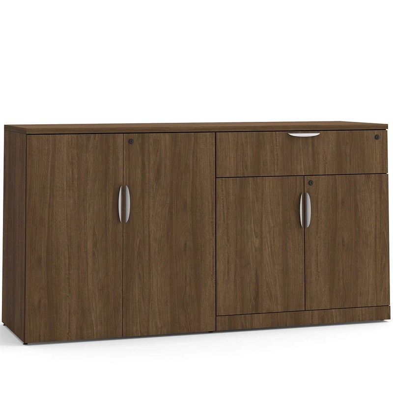Lateral Storage Credenza with Buffet Drawer - Modern Walnut