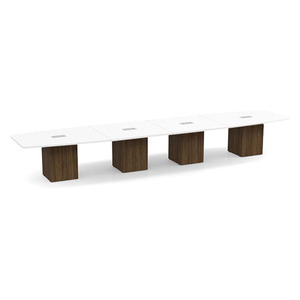 18ft Boat Shape, cube base Conference Table: WHITE TOP MODERN WALNUT BASE 