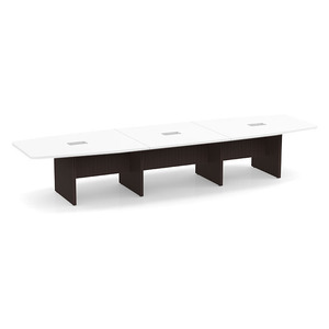 14ft Boat Shape, slab base Conference Table: WHTE TOP ESPRESSO BASE 