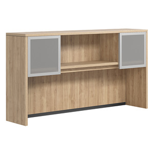 CLAHU2002- Hutch with 2 Silver Frame Glass Doors- Aspen/Silver Glass