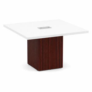 CUBSQ2139N 4ft Square Conference Table with Cube Base - White top, Mahogany base