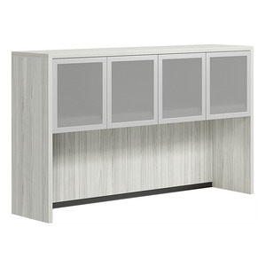 CLAHU3004- Hutch with 4 Silver Frame Glass Doors- Silver Birch/Silver Glass