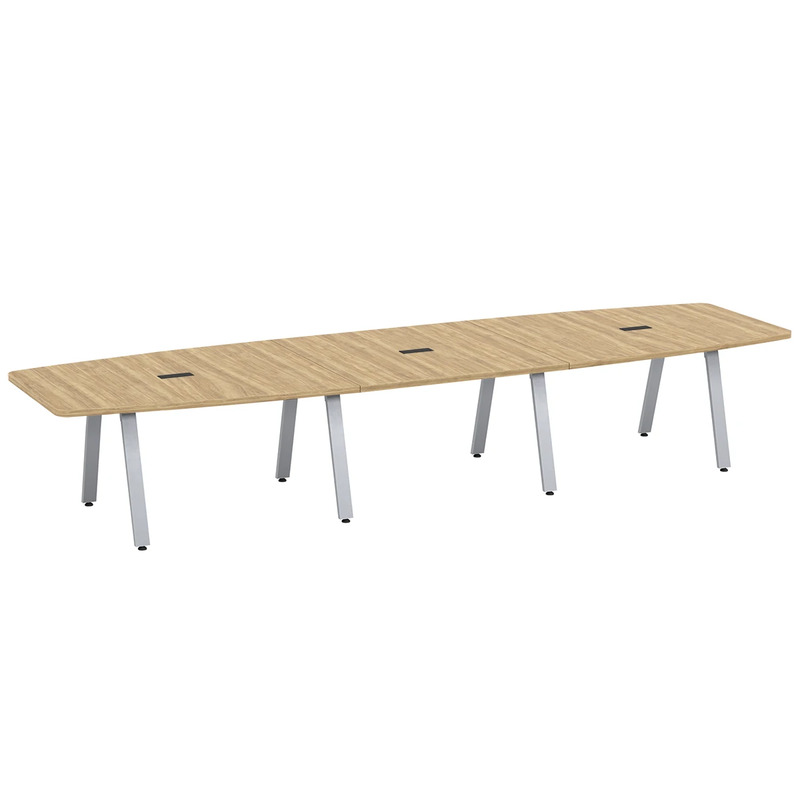 Signature Boat-Shape Conference Table 14 Foot - Aspen with Silver Metal Legs