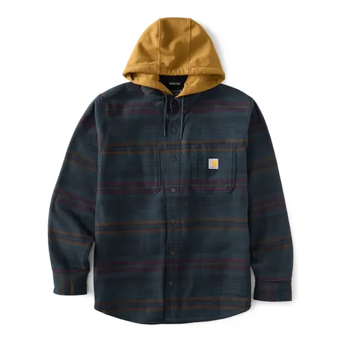 CARHARTT 107011 - Relaxed Fit Fleece Lined Flannel Hooded Shirt Jacket - Deep Smoke Blue