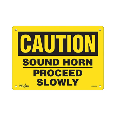 Sound Horn Proceed Slowly Sign - 10" x 7" - Plastic - English