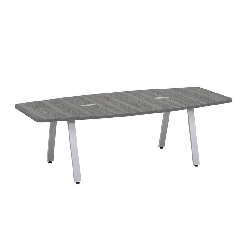 Signature Boat-Shape Conference Table 8 Foot - Newport Grey with Silver Metal Legs