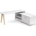 Signature L-Shape Desk 71" x 72" - White with Natural Oak Legs and Silver Hardware