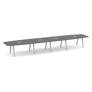 20ft Boat Shape, Signature Conference Table: Silver Metal Base, Newport Gray Top