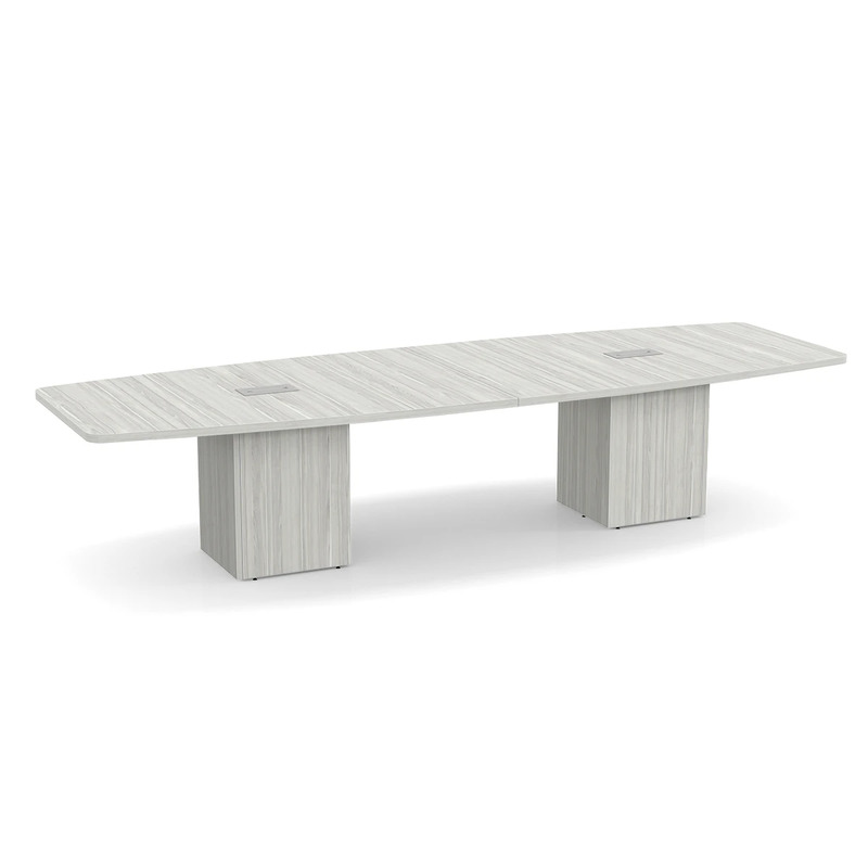 Boat-Shape Conference Table 12 Ft with Cube Base - Silver Birch