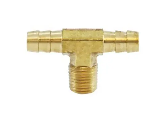 Branch Tee, 3/8-in Hose Barbed x 3/8-in Hose Barbed x 1/4-in MIP, Brass