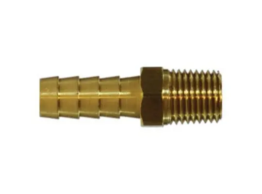 Straight Rigid Adapter, 1-1/4 in Hose Barbed x 3/4 in MNPTF, Brass