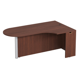 PL133R CORNER EXT. BULLET DESK w/POST - RIGHT- Cherry & Silver
