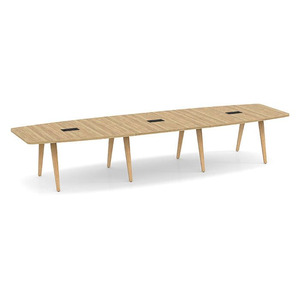 14ft Boat Shape, Signature Conference Table: Natural Wood Leg, Black Mount, Aspen Top 