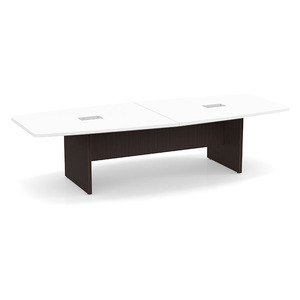 10ft Boat Shape, slab base Conference Table: WHITE TOP ESPRESSO BASE 