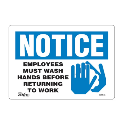 Employees Must Wash Hands Sign - 10" x 7" - Vinyl - English