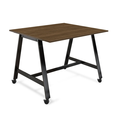 Signature Bistro Benching Table 48" x 60" - Modern Walnut with Black Legs
