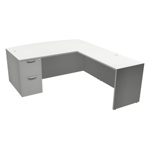 CLALD1012- Bowfront L-Shape Desk 71" W x 41" D with 47" Return and File/File Pedestal- White