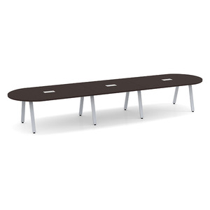 16ft Racetrack, Signature Conference Table: Silver Metal Base, Espresso Top