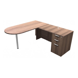 CLALD1016- L-Shaped Bullet Desk 66" W x 30" D with 42" Return and Box/Box/File Pedestal- Modern Walnut/Silver