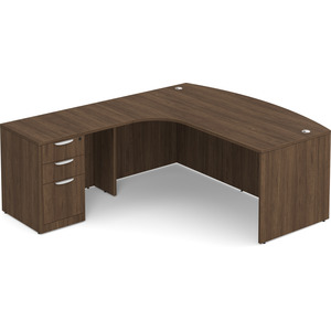 CLALD1008L- Left-Handed Bowfront L-Desk 71" W x 36" D with 47" Return and Box/Box/File Pedestal- Modern Walnut