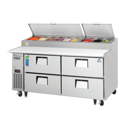 Everest EPPR2-D4 71-Inch Two-Door Four Drawer Side Mount Pizza Prep Table, 23-Cubic Feet, NSF