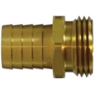 Short Shank Male End Hex Adapter, 1/4 in Garden Hose Barbed x 3/4 in MGH, Brass