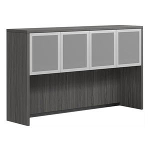CLAHU3004- Hutch with 4 Silver Frame Glass Doors- Coastal Gray/Silver Glass