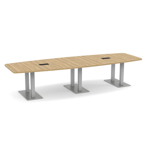 Boat-Shape Conference Table 12 Ft with Palmer Brushed Double Base - Aspen