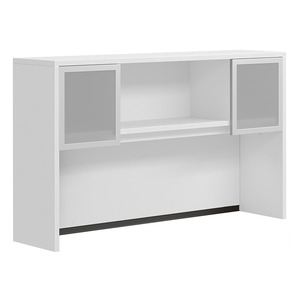 CLAHU3002- Hutch with 2 Silver Frame Glass Doors- White/Silver Glass