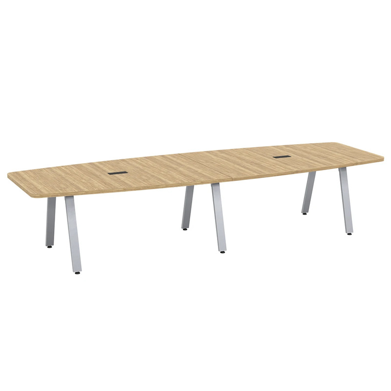 Signature Boat-Shape Conference Table 12 Foot - Aspen with Silver Metal Legs