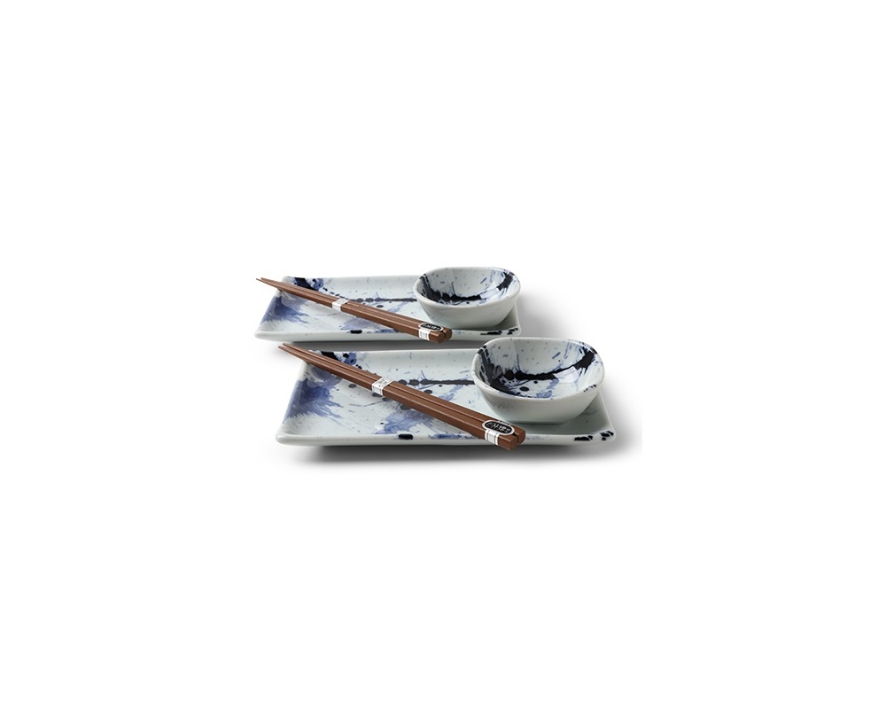Blue Kotobuki Indigo Fog Mottled Japanese Sushi Set