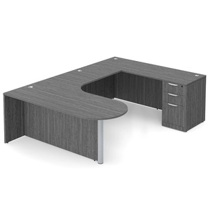 CLAUD2007R- Right-Handed Classic U-Shape Bullet Executive Workstation 71" W x 101" D with Box/Box/File Pedestal- Newport Gray/Silver