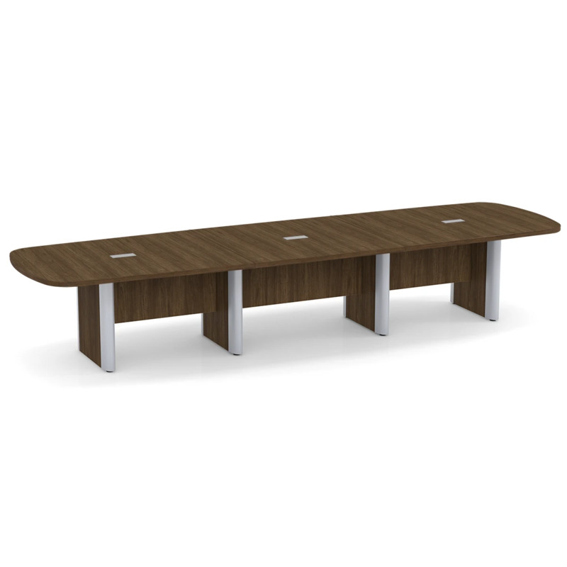 Classic Plus Arena 14 Ft Conference Table - Modern Walnut with Silver Metal Accents