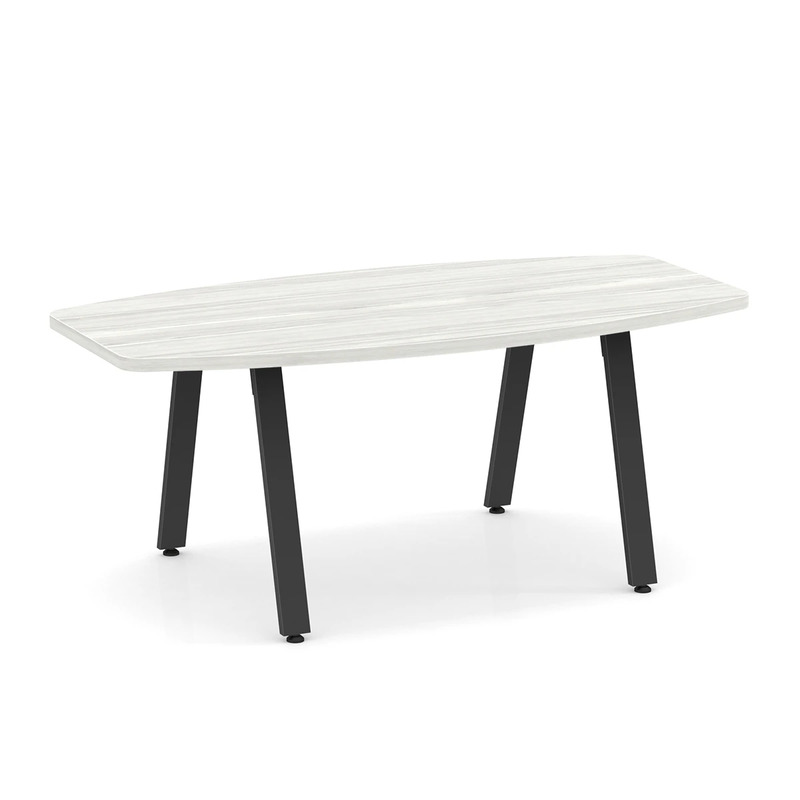 Signature Boat-Shape Conference Table 6 Ft - Silver Birch with Black Metal Legs