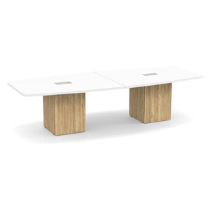 10ft Boat Shape, cube base Conference Table: WHITE TOP, ASPEN BASE 