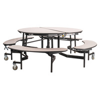 NPS® MTR60B Mobile Cafeteria Table w/ Stools, 60" Round, MDF Core, Grey Nebula Top
