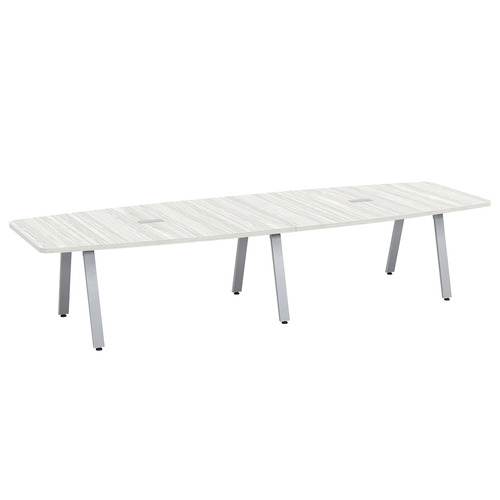 Signature Boat-Shape Conference Table 12 Foot - Silver Birch with Silver Metal Legs
