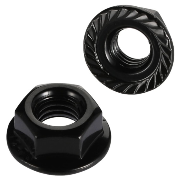 1/4" - 20 SERRATED HEX FLANGE LOCK NUT STEEL CASE HARDENED ZINC BLACK