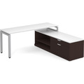 Elements L-Shape Workstation 71" x 72" with Storage Credenza - White Top and Espresso Base with Silver Legs